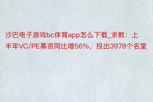 沙巴电子游戏bc体育app怎么下载_求教：上半年VC/PE募资同比增56%，投出3978个名堂