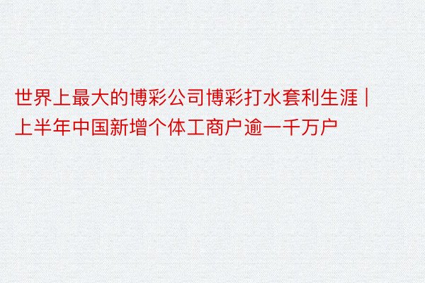 世界上最大的博彩公司博彩打水套利生涯 | 上半年中国新增个体工商户逾一千万户