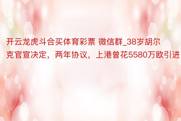 开云龙虎斗合买体育彩票 微信群_38岁胡尔克官宣决定，两年协议，上港曾花5580万欧引进