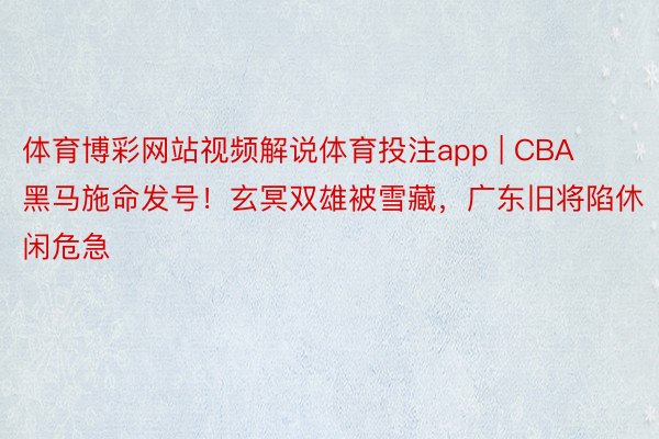 体育博彩网站视频解说体育投注app | CBA黑马施命发号！玄冥双雄被雪藏，广东旧将陷休闲危急